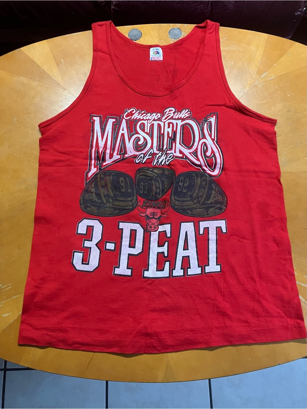 Vintage 90s Chicago Bulls 3-Peat Championship Tank Top Single Stitch L